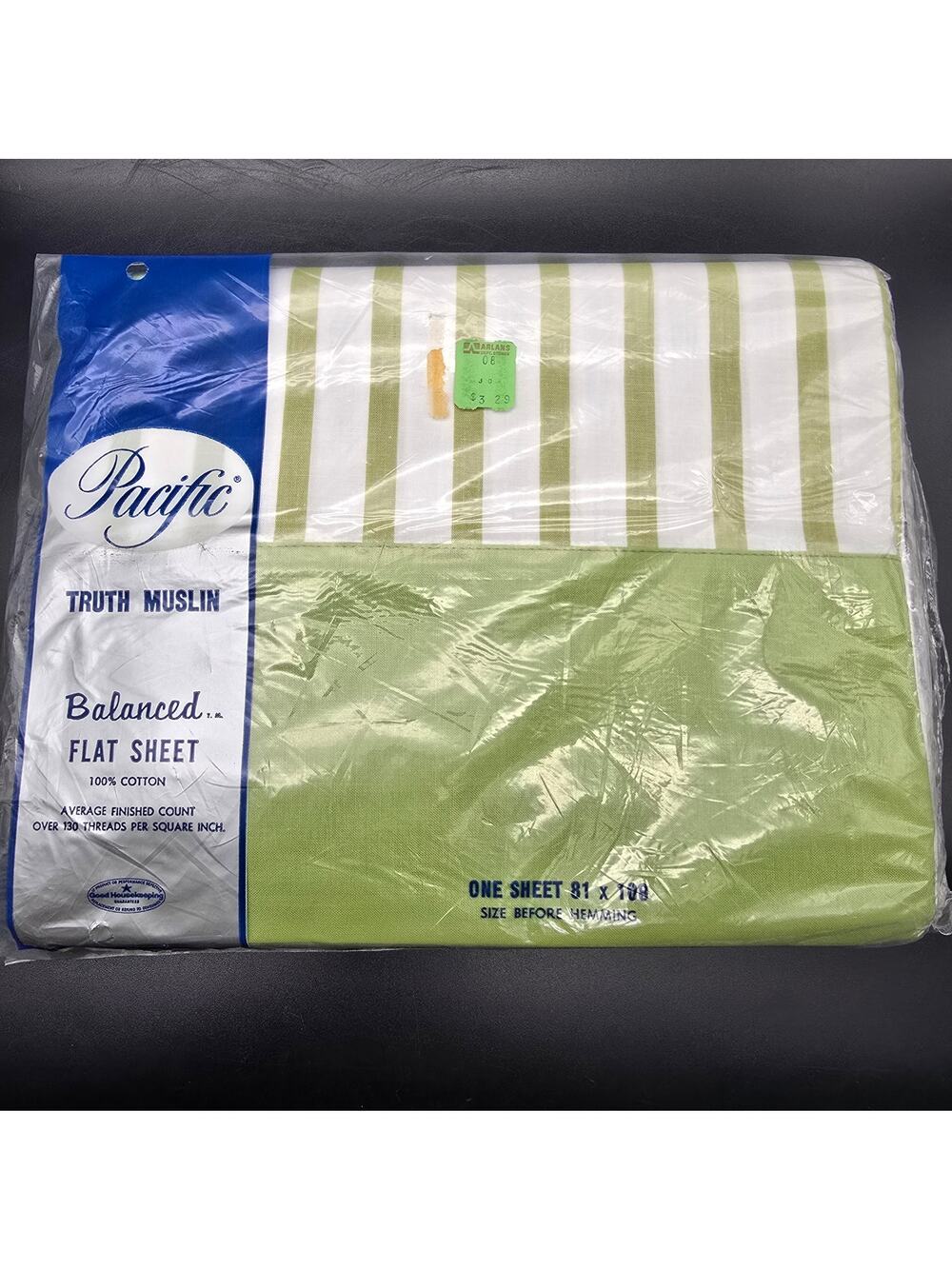 Vintage Sage Green‎ Striped Flat Sheet Double or Queen Bed Pacific Truth Muslin